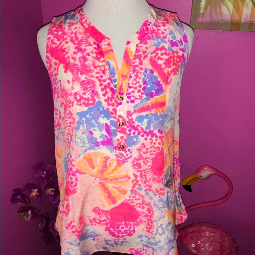 Lilly Pulitzer NWT Kery Silk Blouse Paradise Bohemian Beach Size XXS STUNNING! - Picture 1 of 8